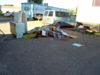 Piles need to be contained. Put trash in bags, boxes or cans and roll up carpet into neat bundles.